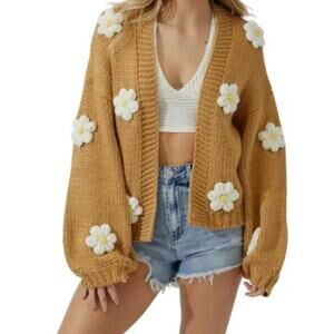 BaeVely by Wellmade Women's Chunky Knit Daisy Floral Open Cardigan Sweater Sz 3X